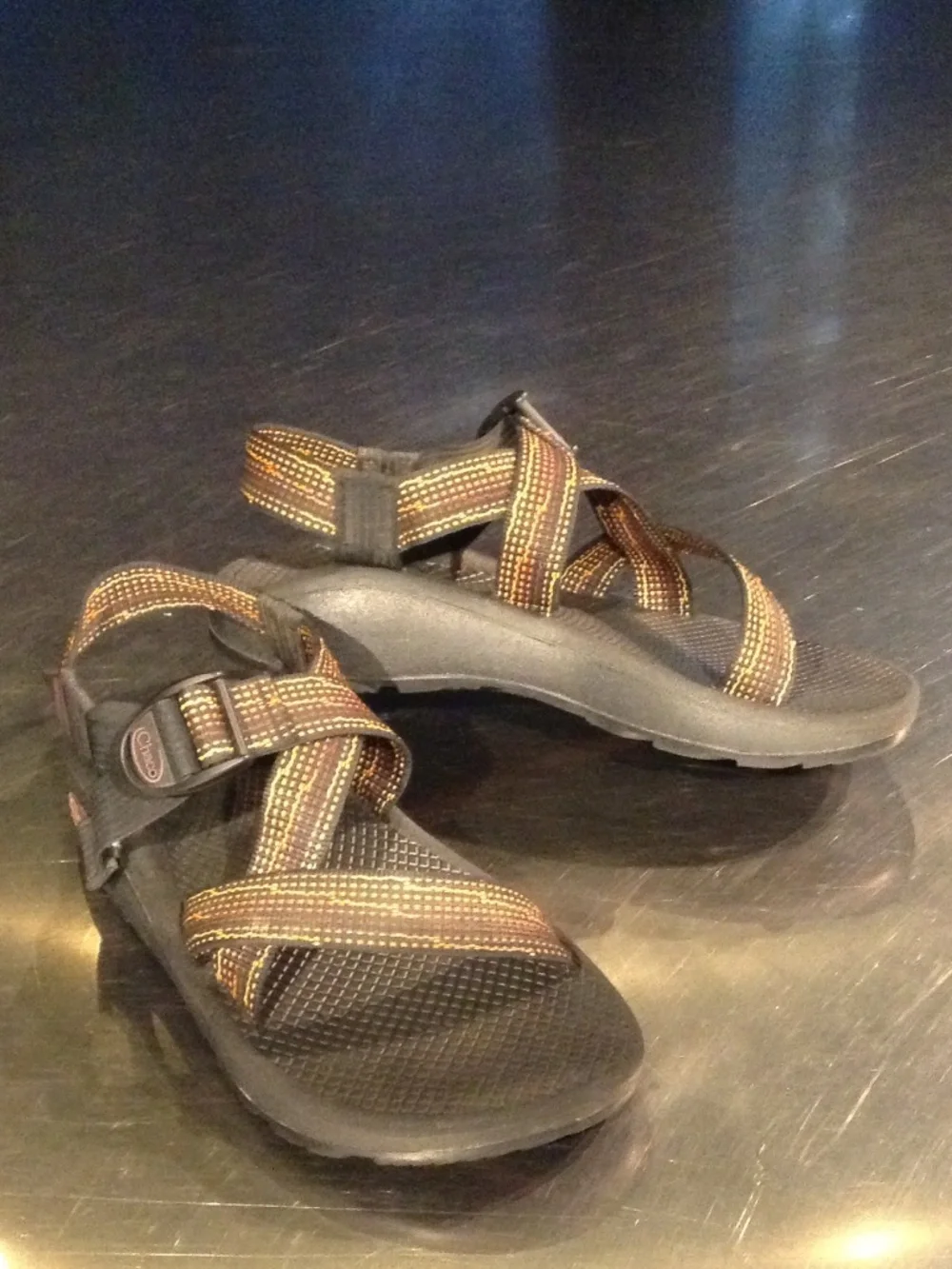 Chaco Z/Cloud Men's Size 7 Black w/ Orange/Yellow/Rust Sandals JCH107347